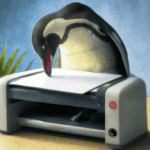 printing with linux: a penguin is using a printer